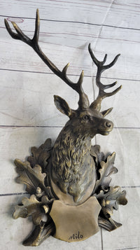 Deer Buck Stag Wall Mounted Bust Coat of Arms Bronze Sculpture