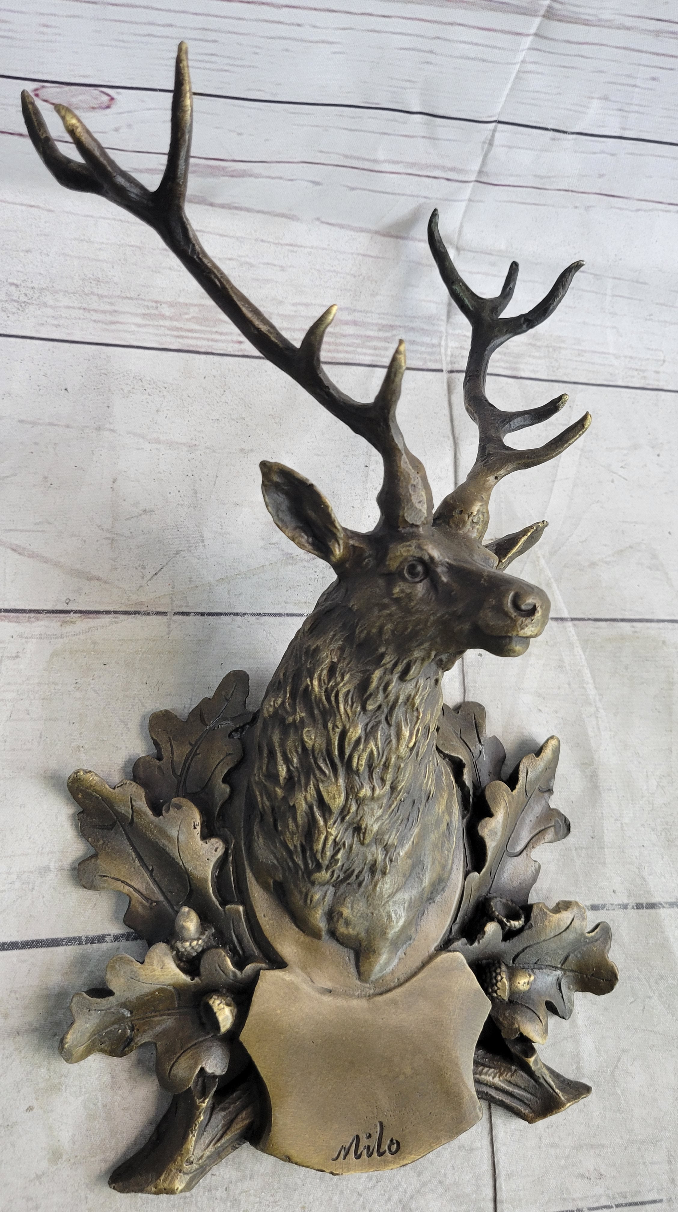 Deer Buck Stag Wall Mounted Bust Coat of Arms Bronze Sculpture