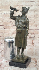 Military Soldier with Bugle Bronze on Marble Base - Army Trumpeter