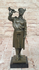 Military Soldier with Bugle Bronze on Marble Base - Army Trumpeter