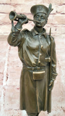 Military Soldier with Bugle Bronze on Marble Base - Army Trumpeter