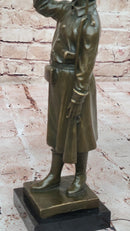Military Soldier with Bugle Bronze on Marble Base - Army Trumpeter