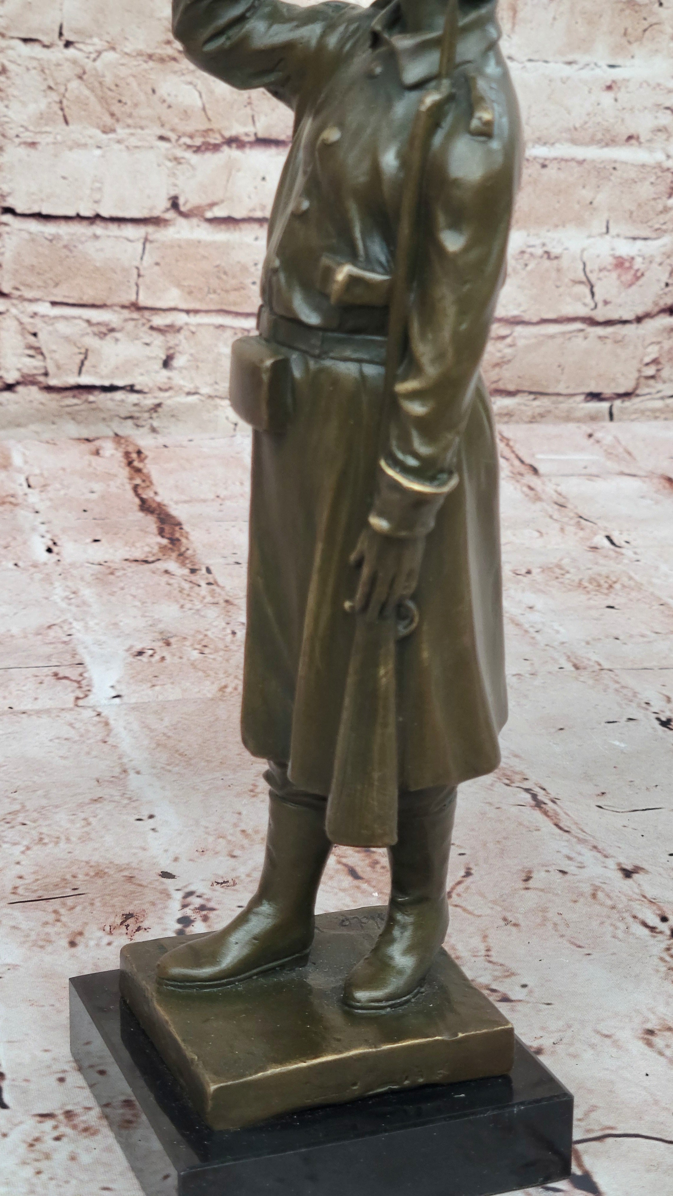 Military Soldier with Bugle Bronze on Marble Base - Army Trumpeter