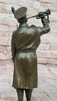 Military Soldier with Bugle Bronze on Marble Base - Army Trumpeter