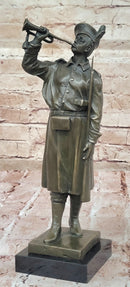 Military Soldier with Bugle Bronze on Marble Base - Army Trumpeter