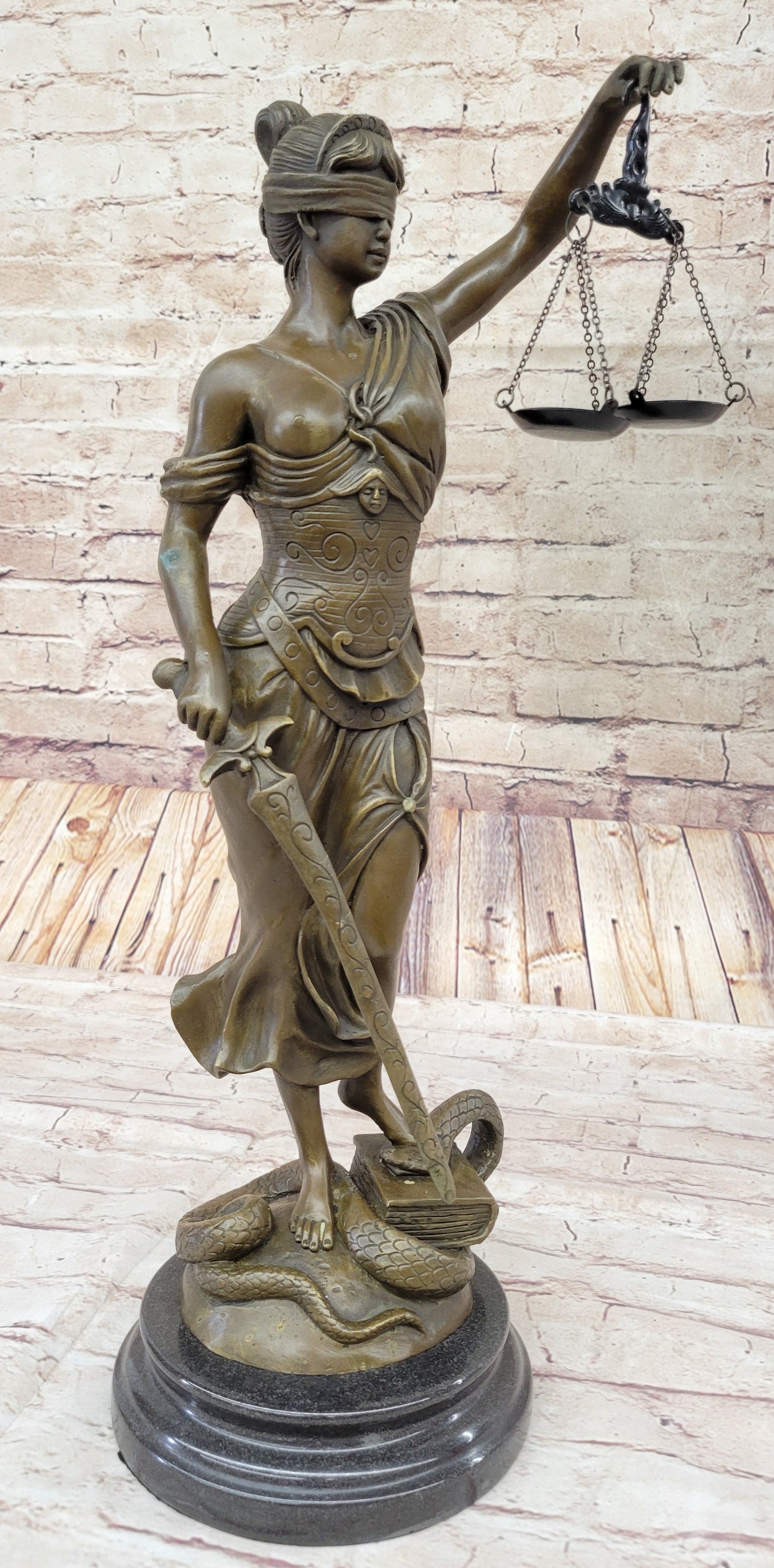 Themis Lady Justice Bronze Sculpture 19" x 8"