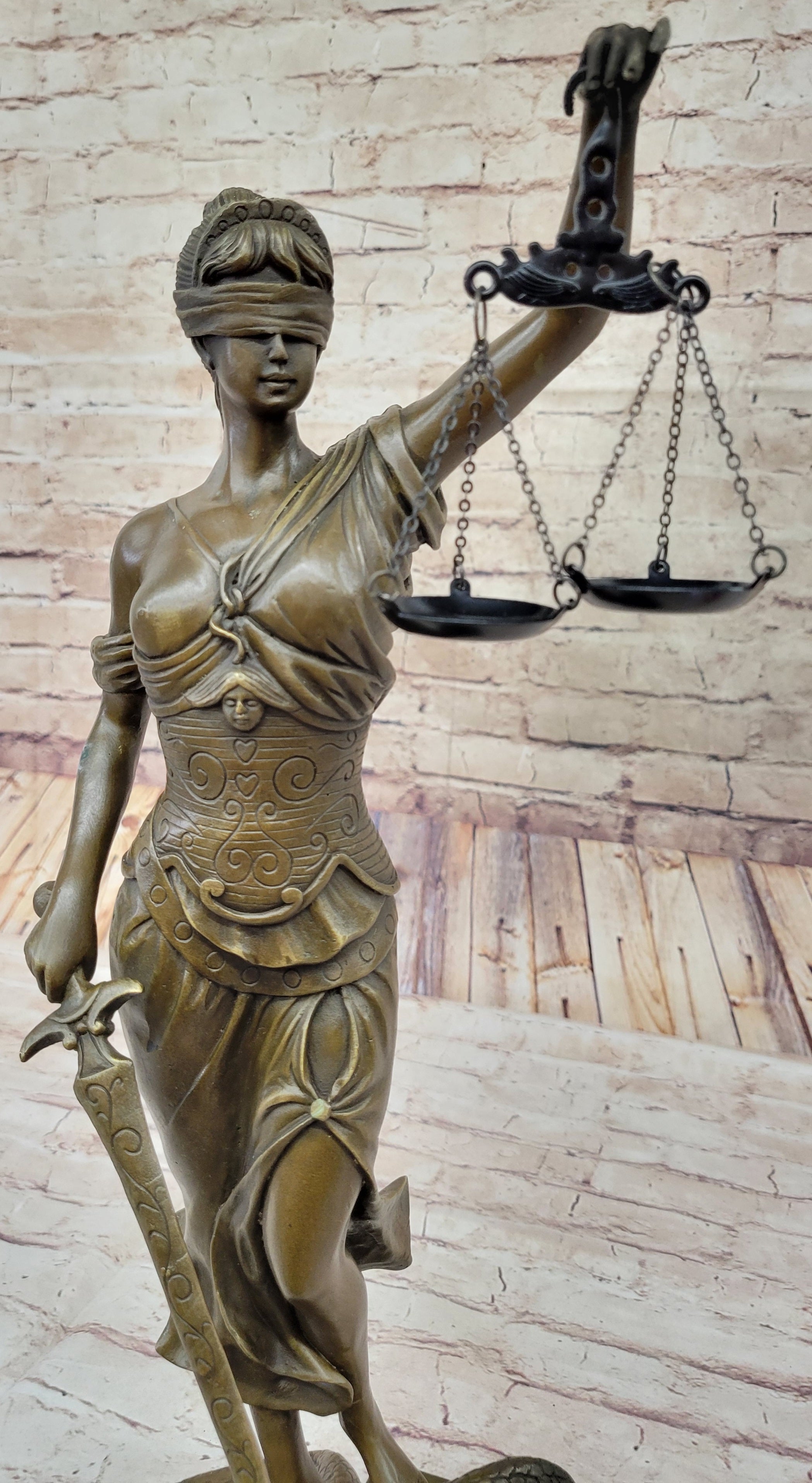 Themis Lady Justice Bronze Sculpture 19" x 8"
