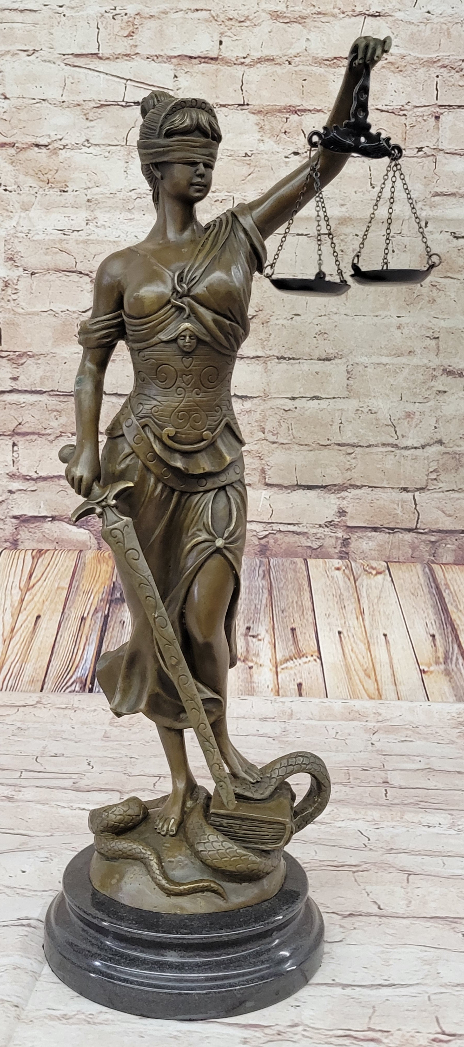 Themis Lady Justice Bronze Sculpture 19" x 8"