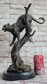 Puma Cougar Mountain Lion on Tree Branch Bronze Sculpture
