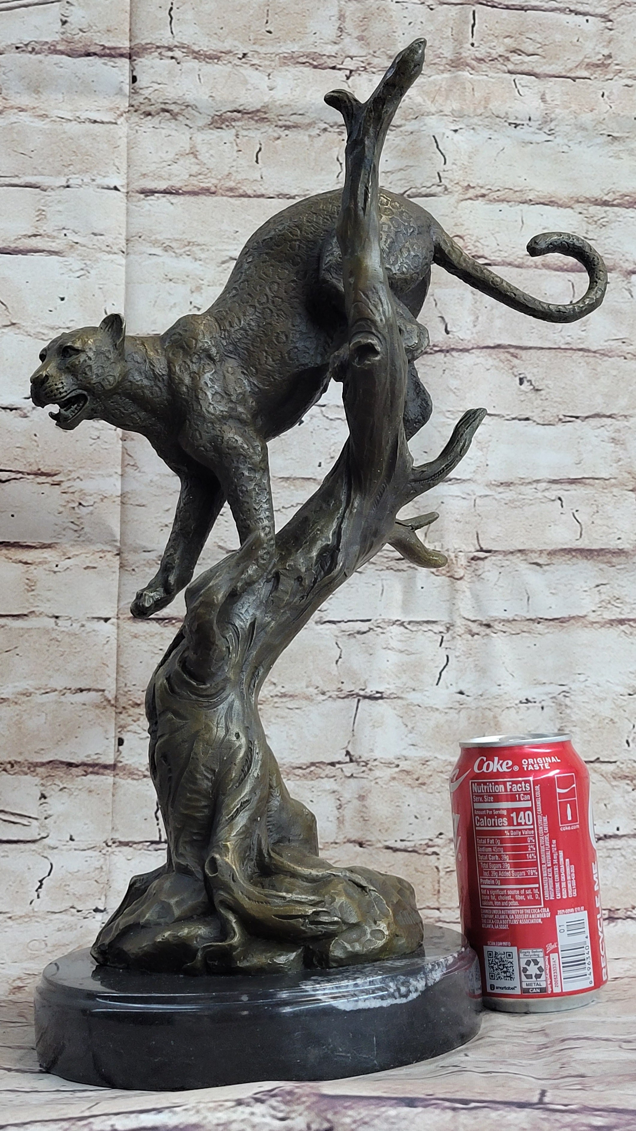Puma Cougar Mountain Lion on Tree Branch Bronze Sculpture