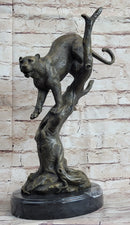 Puma Cougar Mountain Lion on Tree Branch Bronze Sculpture