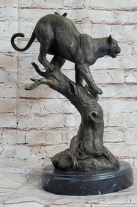 Puma Cougar Mountain Lion on Tree Branch Bronze Sculpture