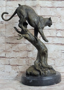 Puma Cougar Mountain Lion on Tree Branch Bronze Sculpture