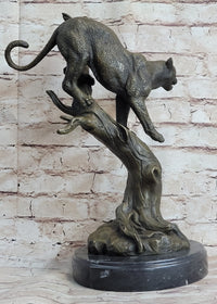 Puma Cougar Mountain Lion on Tree Branch Bronze Sculpture