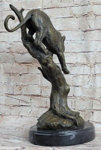 Puma Cougar Mountain Lion on Tree Branch Bronze Sculpture