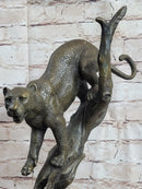Puma Cougar Mountain Lion on Tree Branch Bronze Sculpture