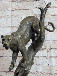 Puma Cougar Mountain Lion on Tree Branch Bronze Sculpture