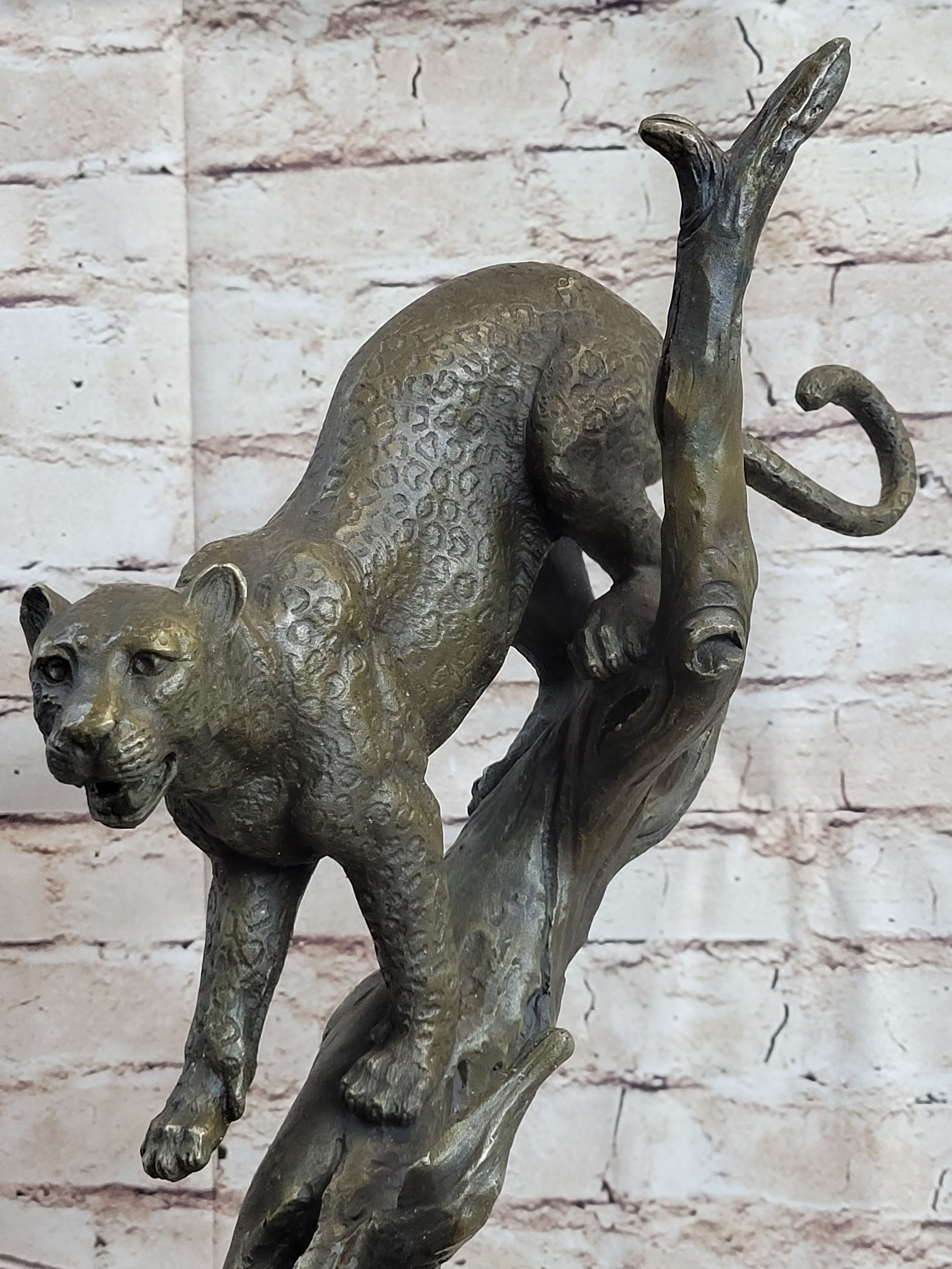 Puma Cougar Mountain Lion on Tree Branch Bronze Sculpture