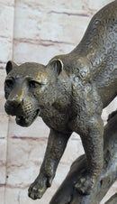 Puma Cougar Mountain Lion on Tree Branch Bronze Sculpture