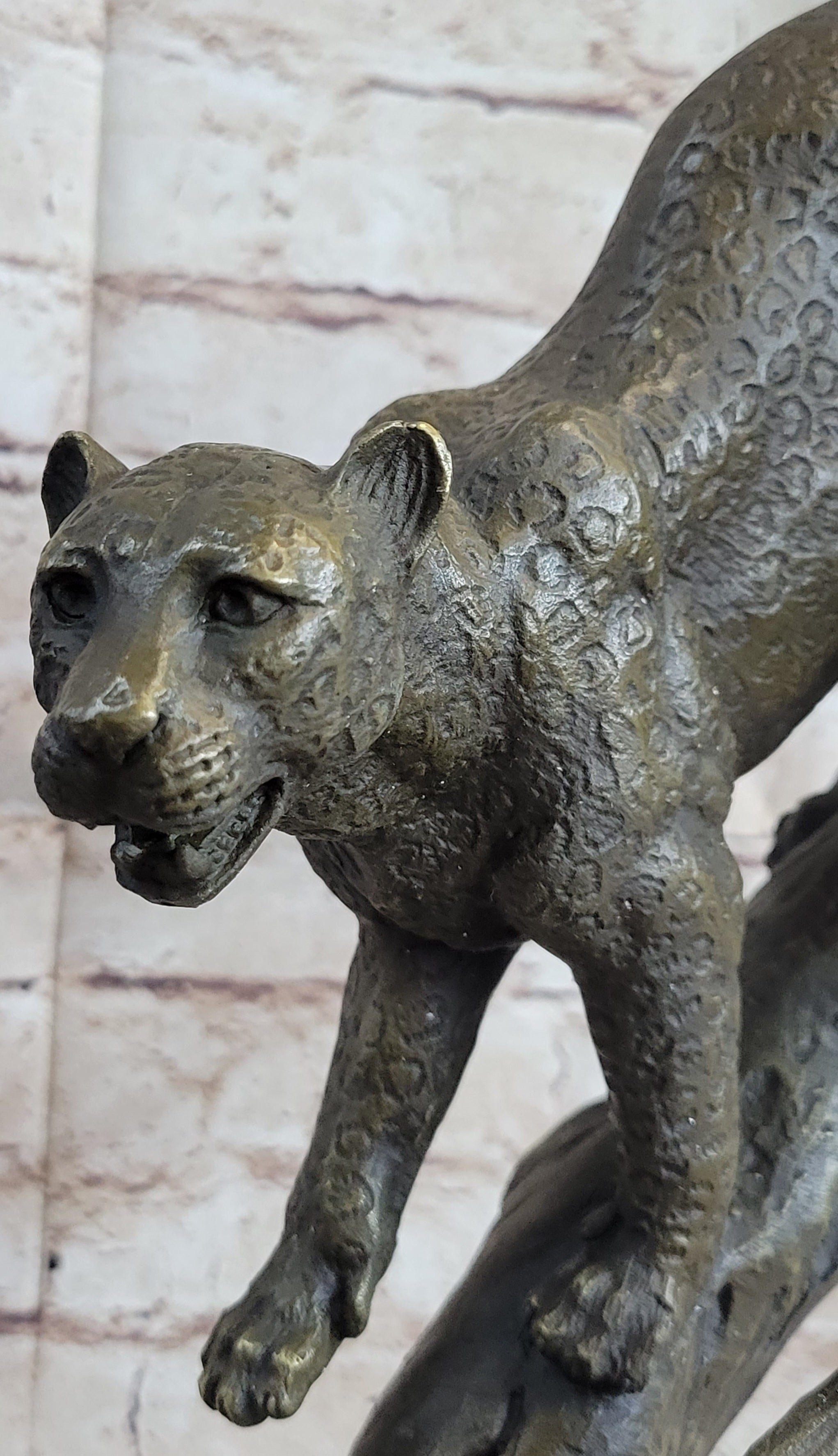 Puma Cougar Mountain Lion on Tree Branch Bronze Sculpture