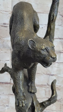 Puma Cougar Mountain Lion on Tree Branch Bronze Sculpture