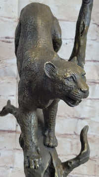 Puma Cougar Mountain Lion on Tree Branch Bronze Sculpture