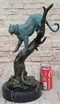 Leopard Jaguar in a Tree - Bronze Metal Sculpture Green Patina