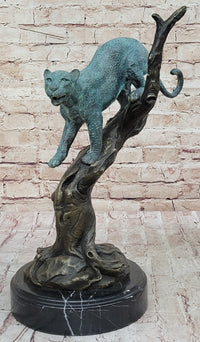 Leopard Jaguar in a Tree - Bronze Metal Sculpture Green Patina