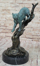 Leopard Jaguar in a Tree - Bronze Metal Sculpture Green Patina