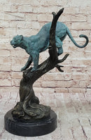 Leopard Jaguar in a Tree - Bronze Metal Sculpture Green Patina