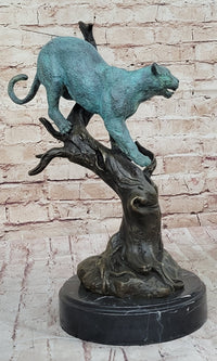Leopard Jaguar in a Tree - Bronze Metal Sculpture Green Patina