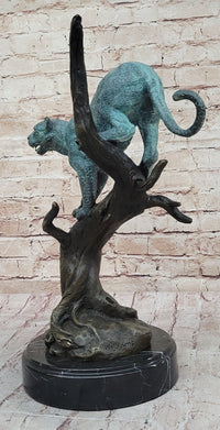 Leopard Jaguar in a Tree - Bronze Metal Sculpture Green Patina