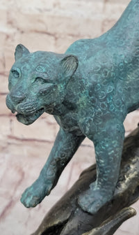 Leopard Jaguar in a Tree - Bronze Metal Sculpture Green Patina