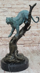 Leopard Jaguar in a Tree - Bronze Metal Sculpture Green Patina
