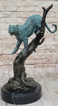 Leopard Jaguar in a Tree - Bronze Metal Sculpture Green Patina