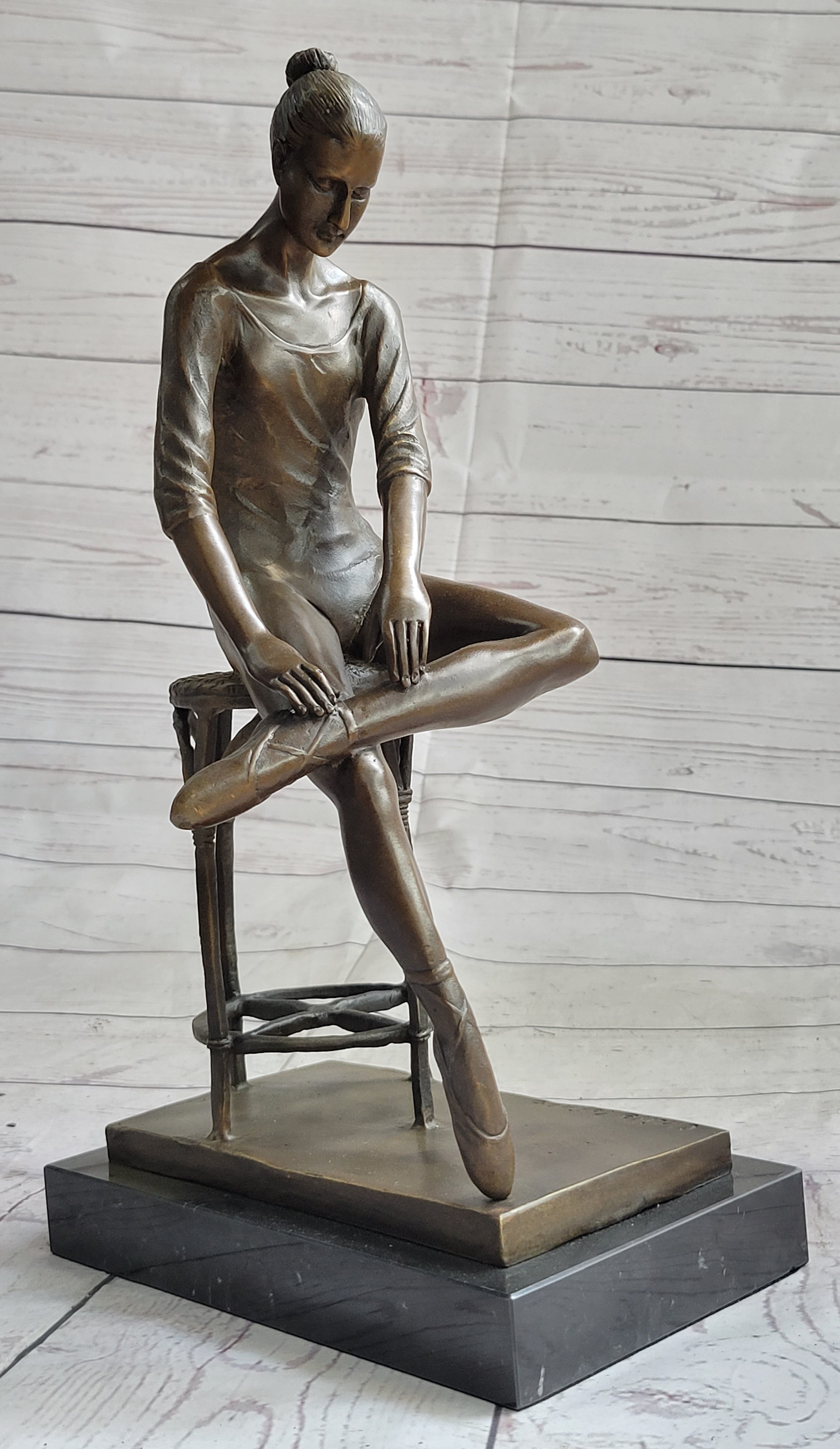 Seated Ballerina Dancer Bronze Sculpture on Marble Base 14.5" x 8"