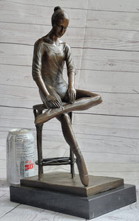Seated Ballerina Dancer Bronze Sculpture on Marble Base 14.5" x 8"