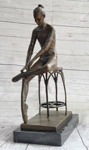 Seated Ballerina Dancer Bronze Sculpture on Marble Base 14.5" x 8"