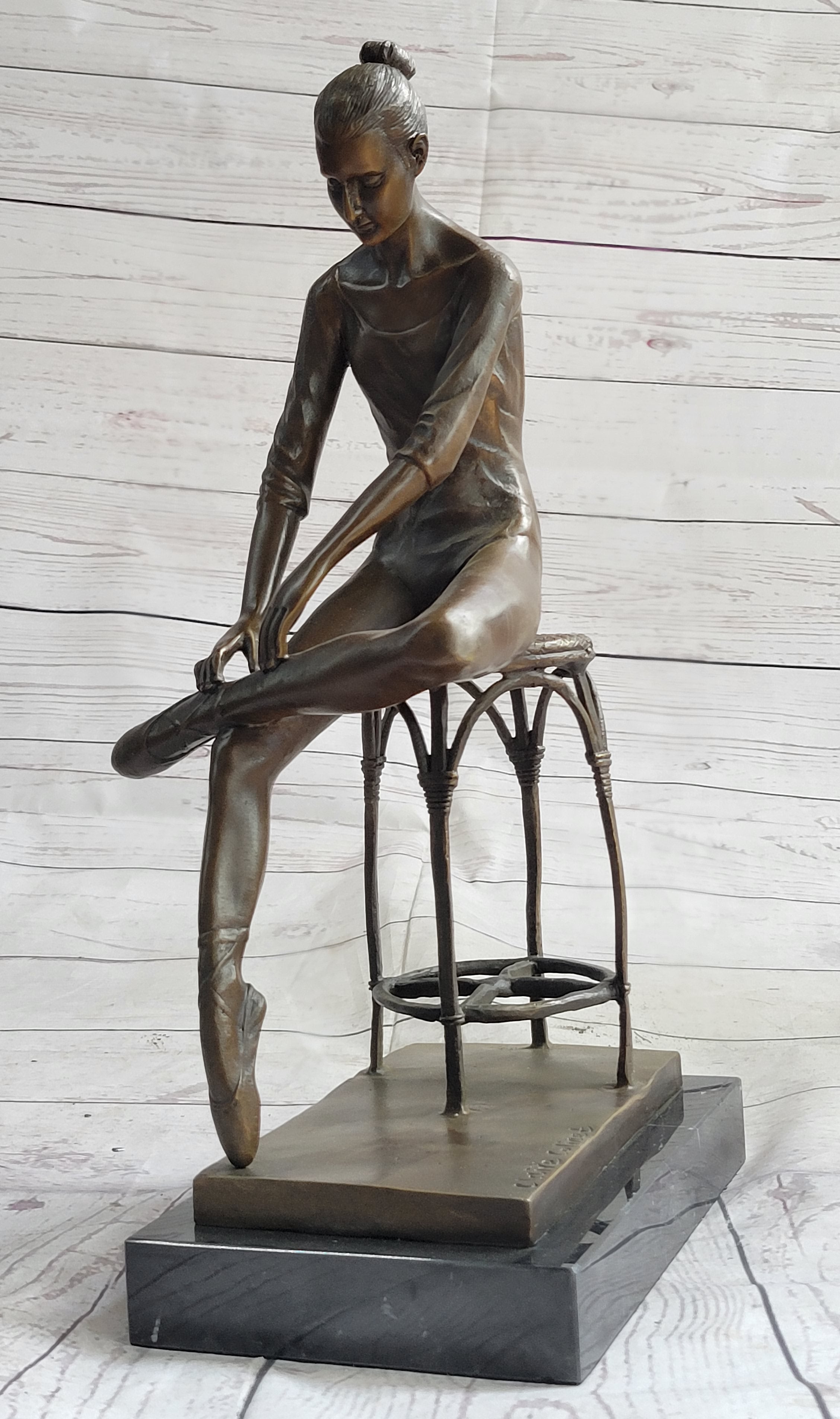 Seated Ballerina Dancer Bronze Sculpture on Marble Base 14.5" x 8"