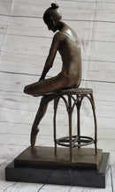 Seated Ballerina Dancer Bronze Sculpture on Marble Base 14.5" x 8"