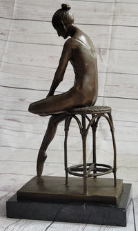Seated Ballerina Dancer Bronze Sculpture on Marble Base 14.5" x 8"