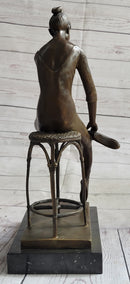 Seated Ballerina Dancer Bronze Sculpture on Marble Base 14.5" x 8"