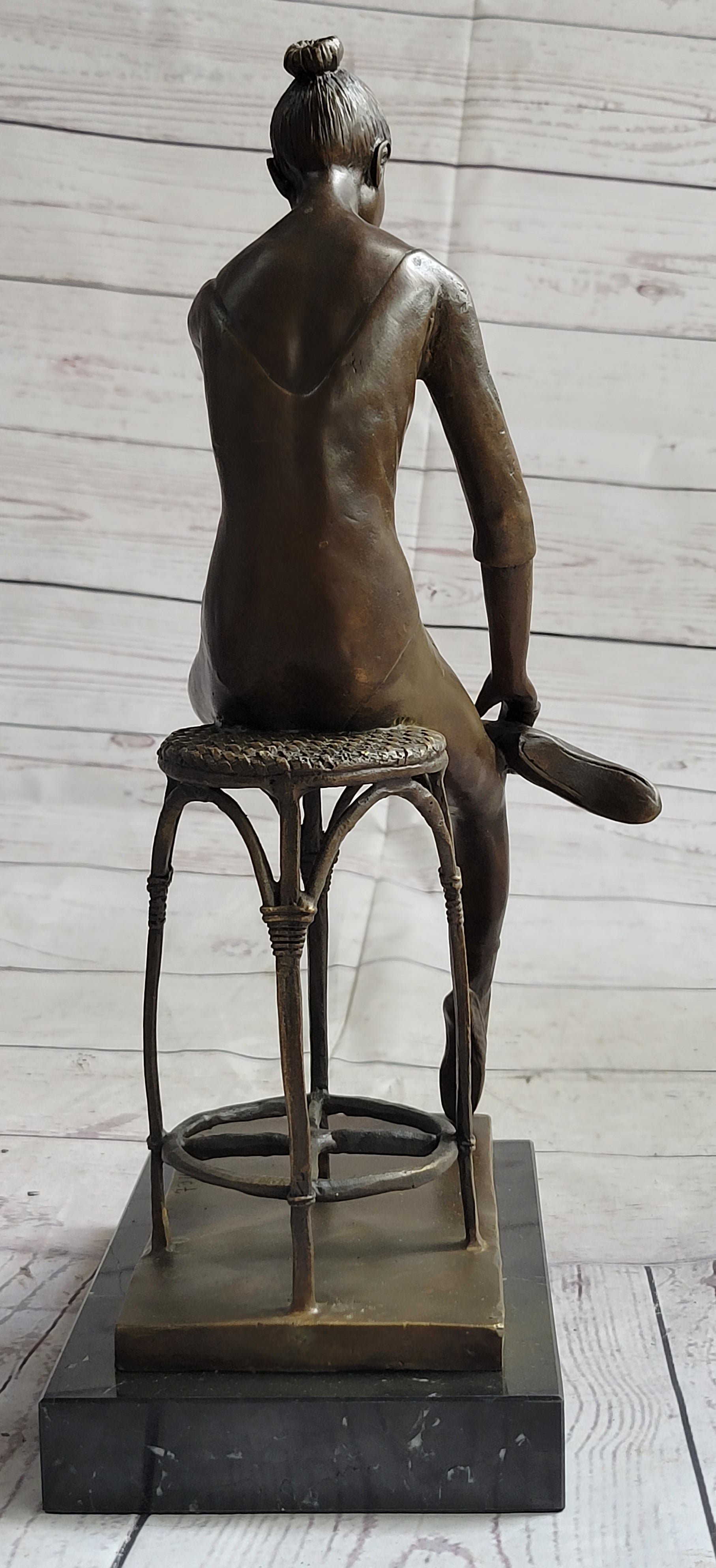 Seated Ballerina Dancer Bronze Sculpture on Marble Base 14.5" x 8"