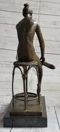 Seated Ballerina Dancer Bronze Sculpture on Marble Base 14.5" x 8"