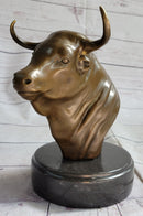 Bull Head Bronze Metal Bust on Marble Base Signed 9" x 5.5"