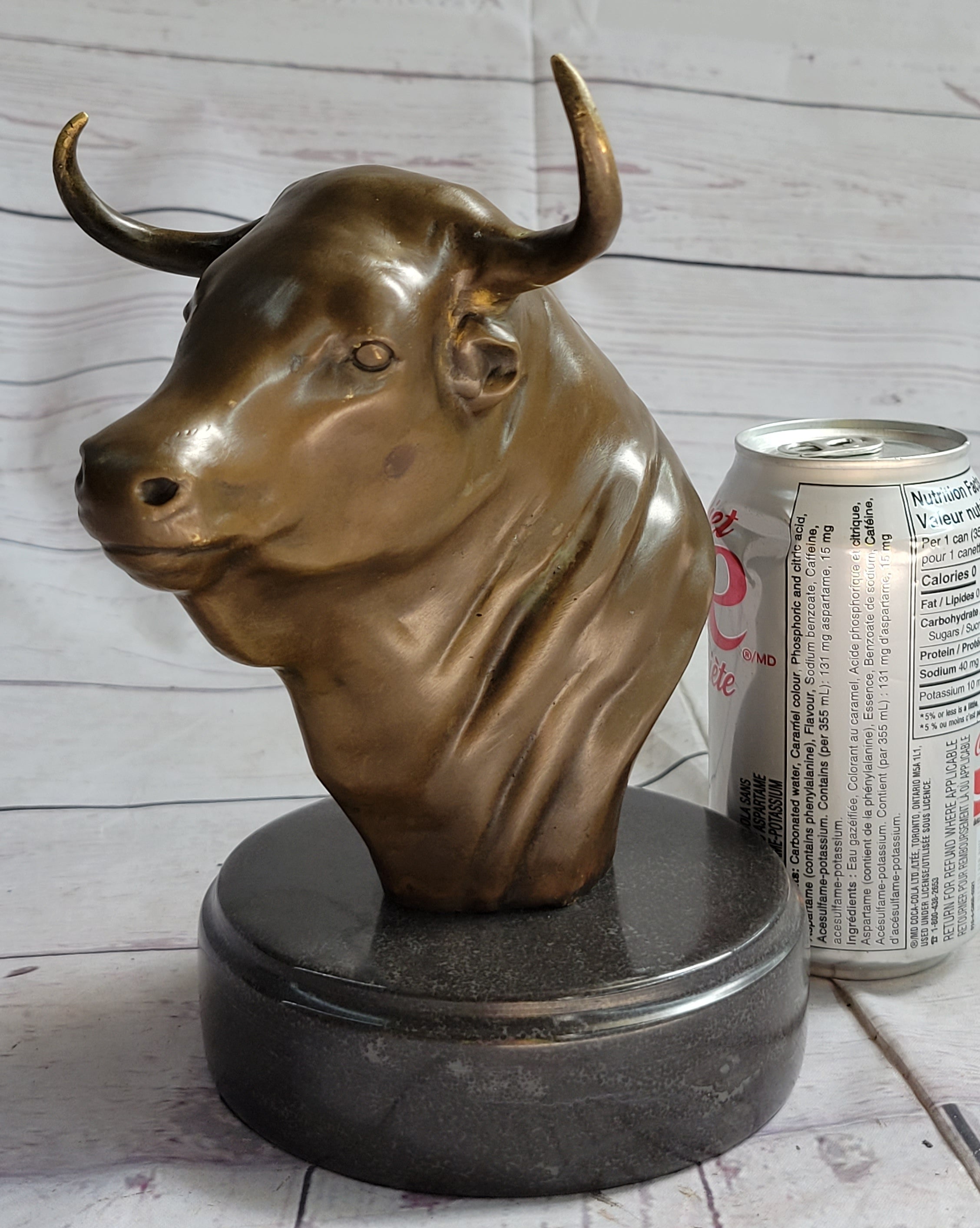 Bull Head Bronze Metal Bust on Marble Base Signed 9" x 5.5"