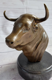 Bull Head Bronze Metal Bust on Marble Base Signed 9" x 5.5"
