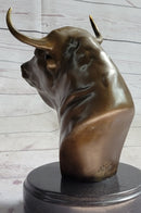 Bull Head Bronze Metal Bust on Marble Base Signed 9" x 5.5"