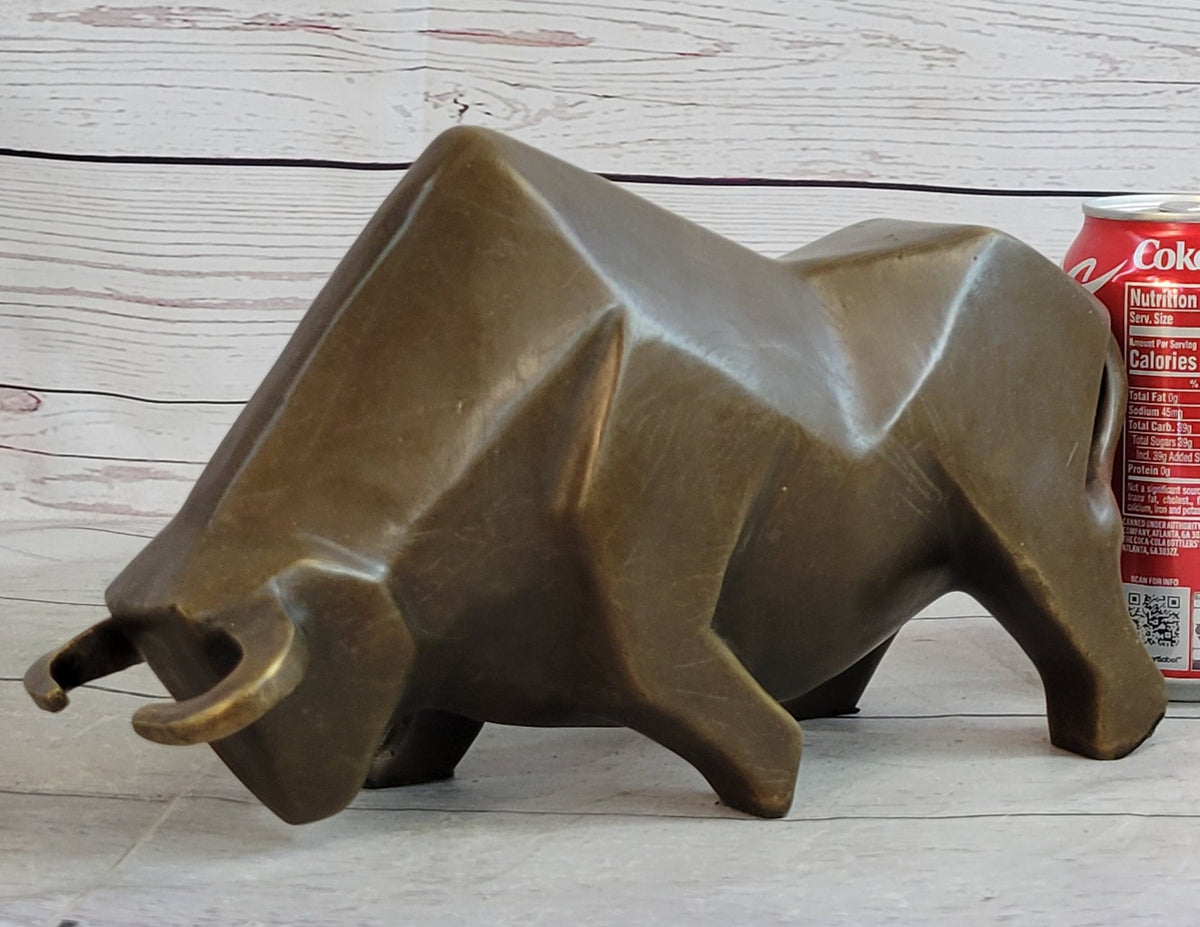 Hot Cast Bronze Sharp Edged Bull Modern Art Sculpture Signed