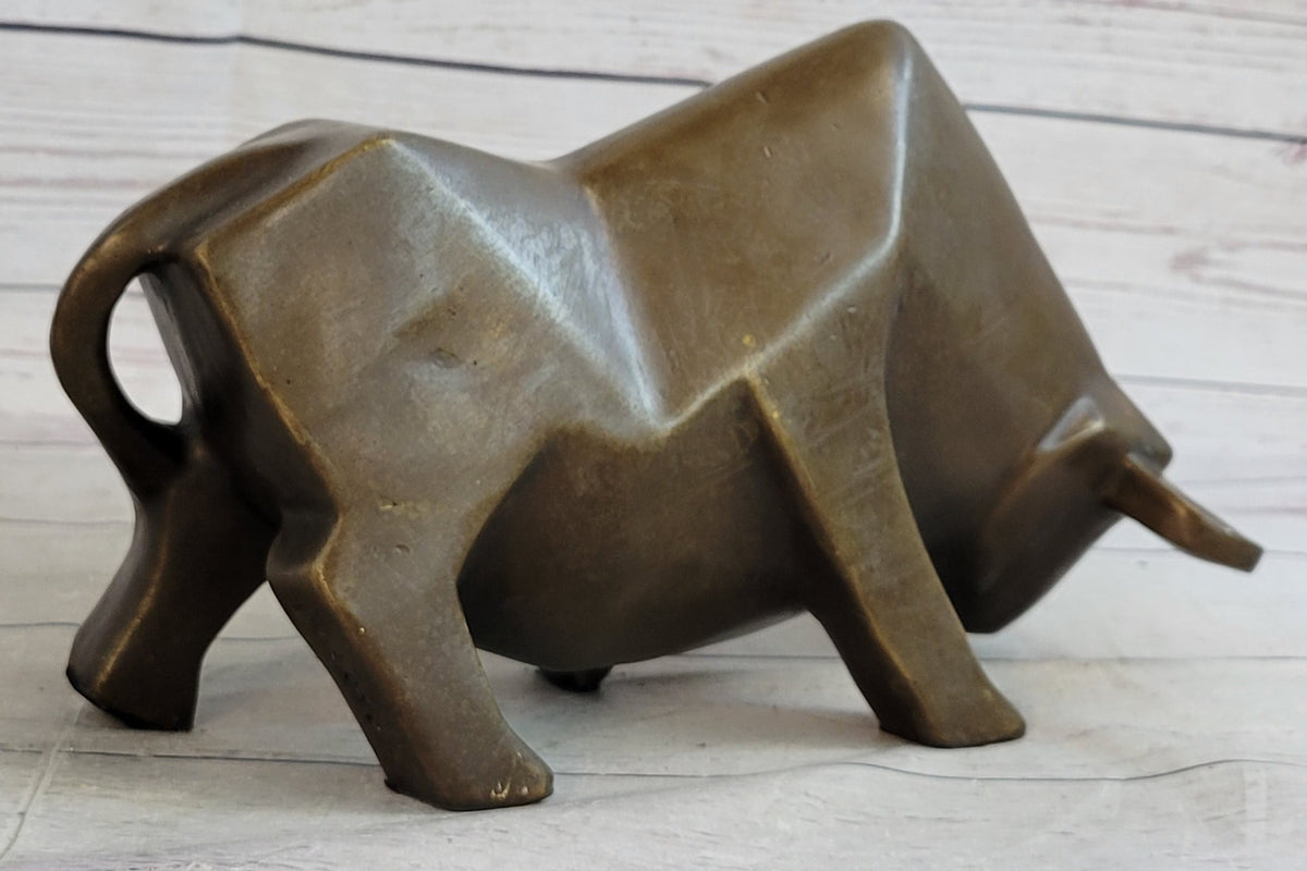 Hot Cast Bronze Sharp Edged Bull Modern Art Sculpture Signed